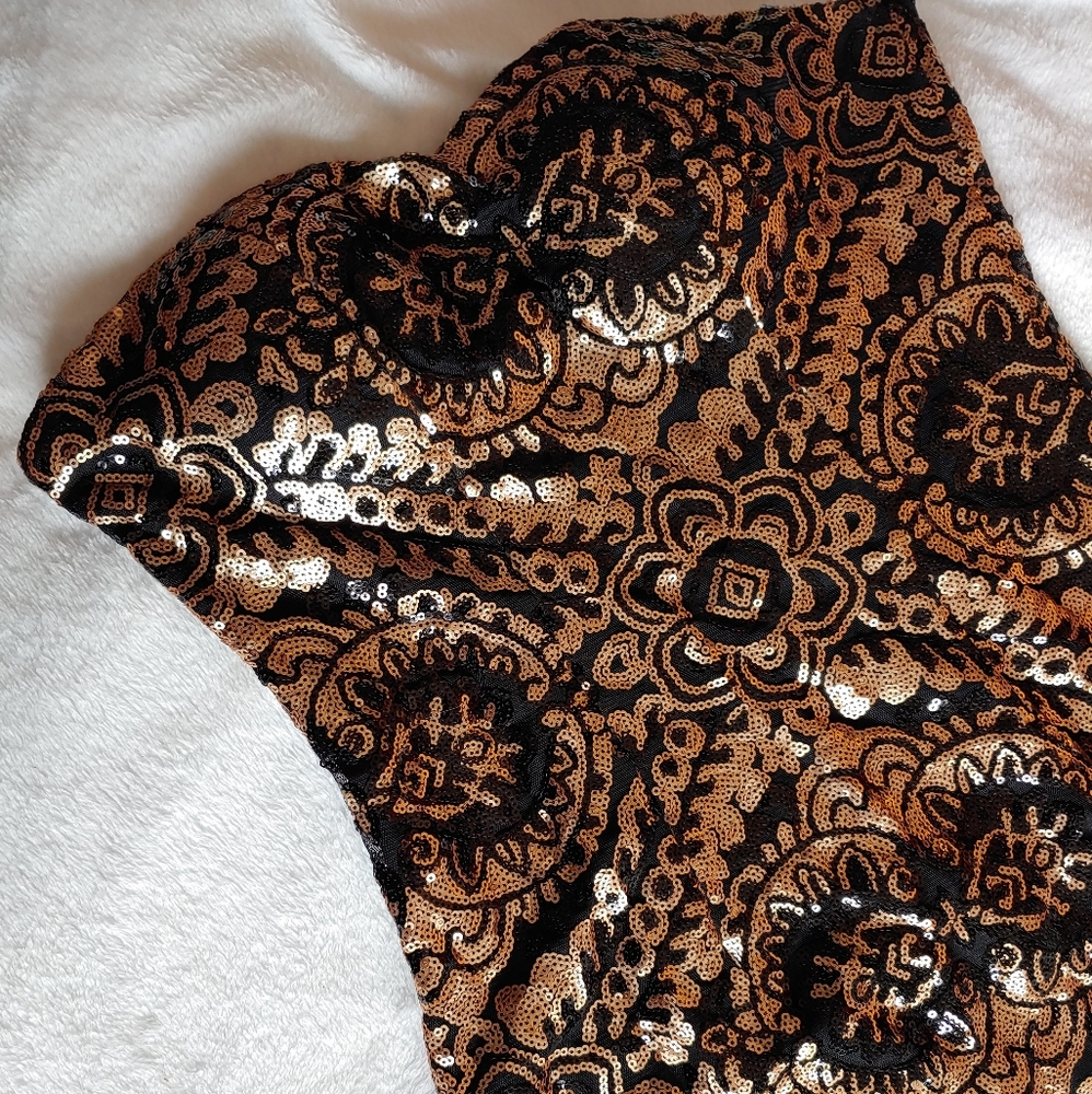 Strapless Black and Gold Long Dress Ladies Small